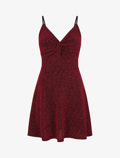 Robe patineuse pailletée à bretelles - Rouge - 1