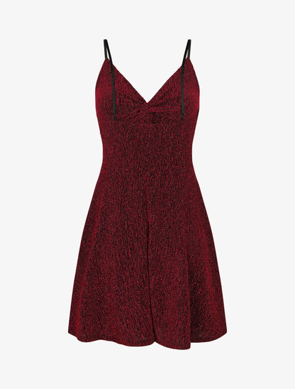 Robe patineuse pailletée à bretelles - Rouge - 2