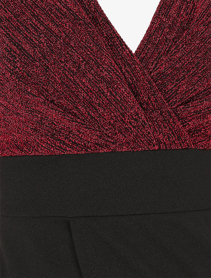 Robe style portefeuille à paillettes - Rouge - 3