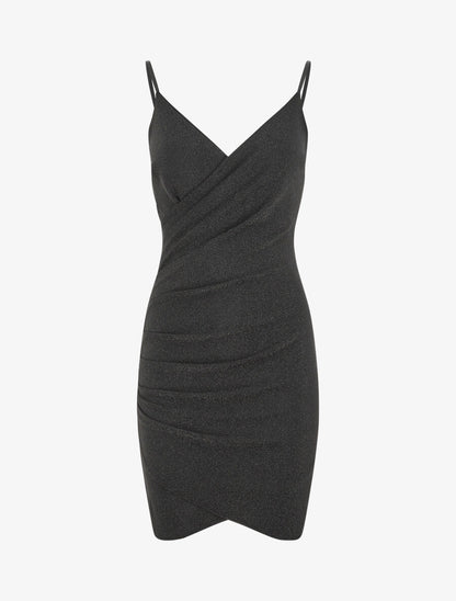 Robe courte effet drapé et pailleté - Noir - 2