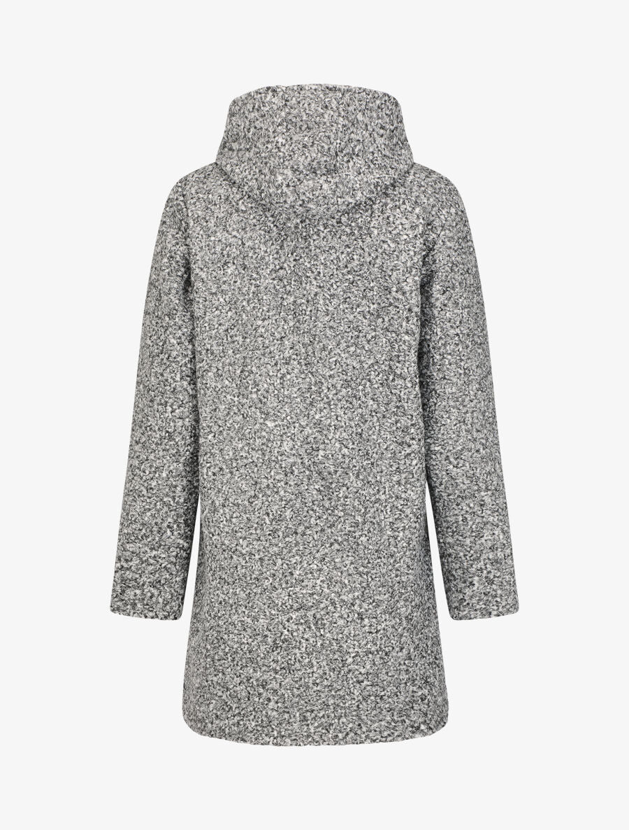 Manteau mi-long bouclé à capuche - Gris clair chiné - 2