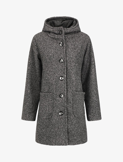 Manteau mi-long bouclé à capuche - Gris foncé - 1