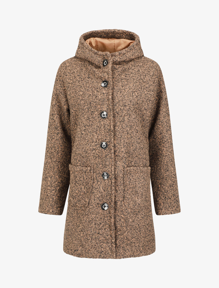 Manteau mi-long bouclé à capuche - Camel chiné - 4