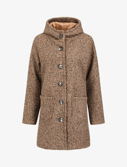Manteau mi-long bouclé à capuche - Camel chiné - 4