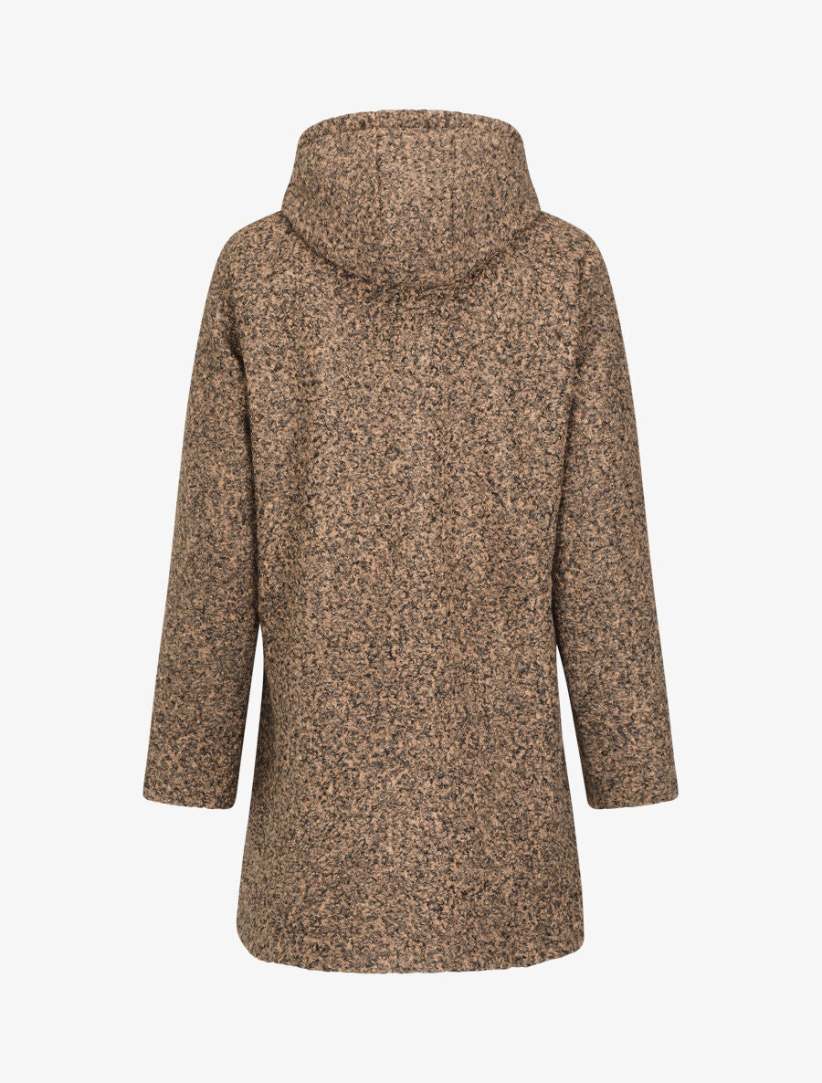 Manteau mi-long bouclé à capuche - Camel chiné - 2