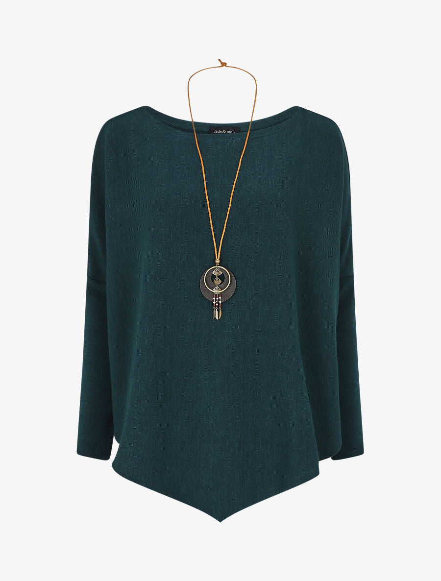 Pull ample uni en V - Bleu canard - 1
