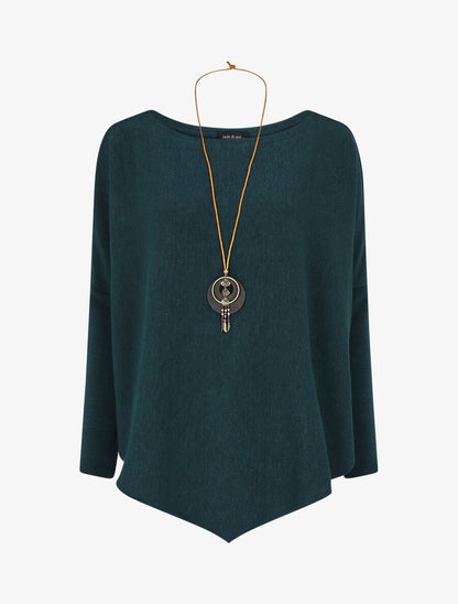 Pull ample uni en V - Bleu canard - 1