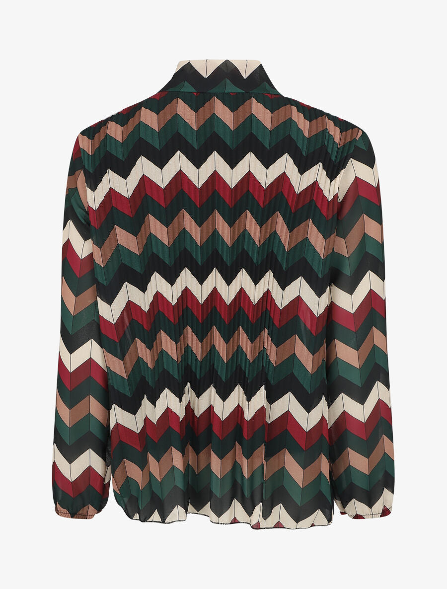 Blouse lavallière plissée imprimé zig-zag - Vert - 2