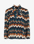 Blouse lavallière plissée imprimé zig-zag - Bleu canard - 1