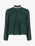Top en voile uni à col bijoux - Vert sapin - 1