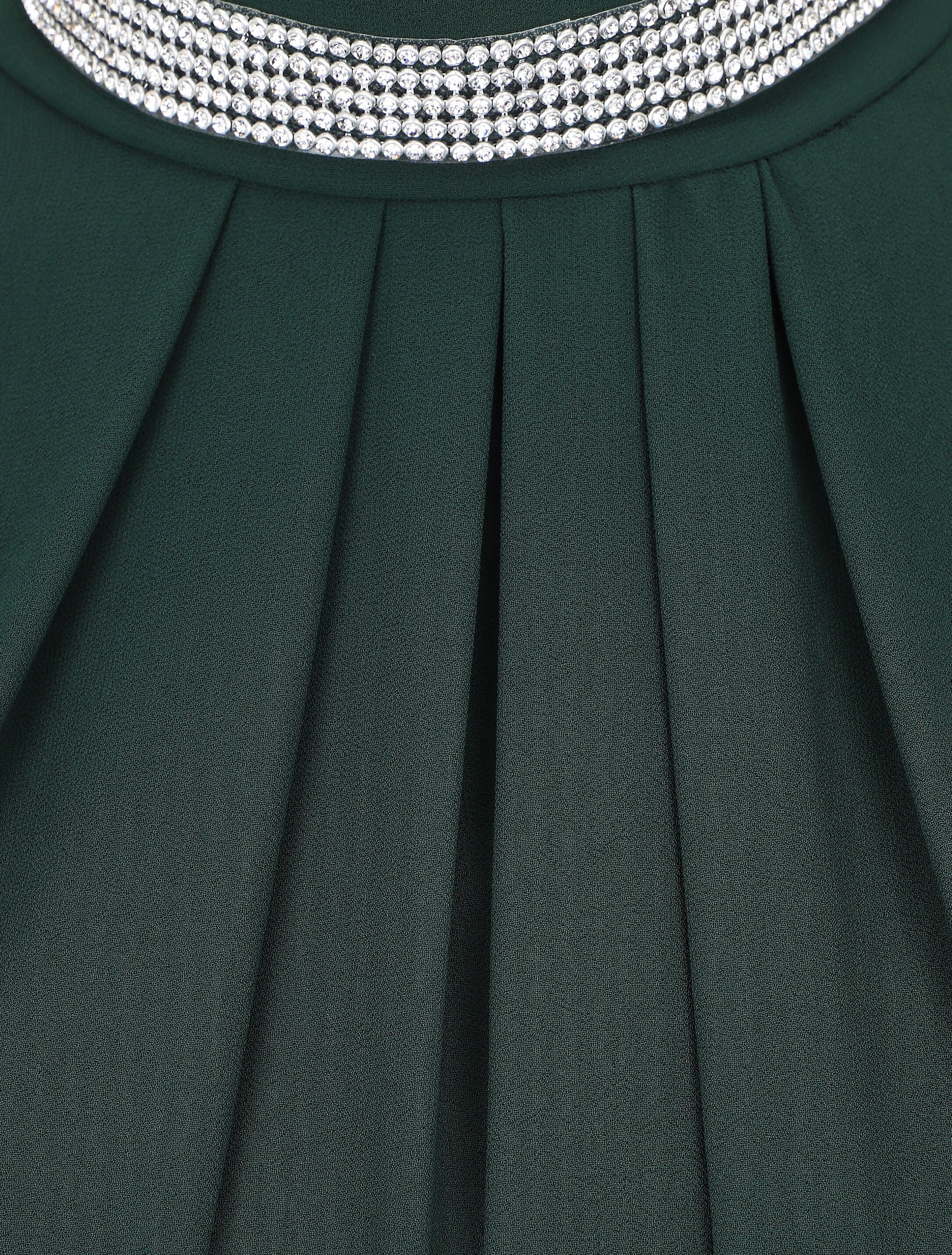 Top en voile uni à col bijoux - Vert sapin - 3