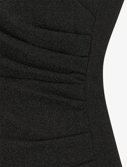Robe drapée moulante pailletée - Noir - 3