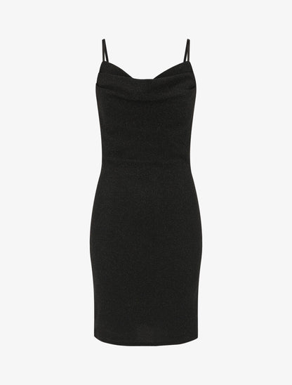 Robe moulante pailletée à col bénitier - Noir - 1