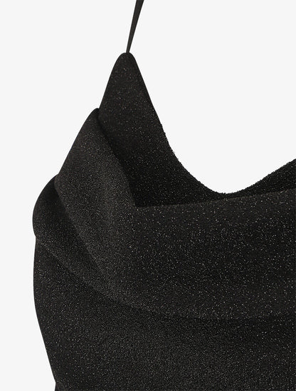 Robe moulante pailletée à col bénitier - Noir - 3