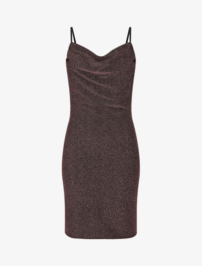 Robe moulante pailletée à col bénitier - Rose - 5