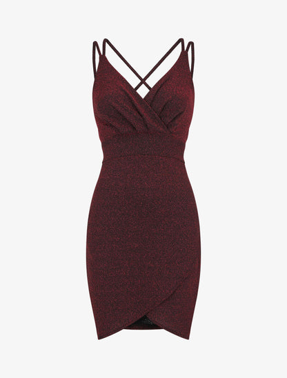 Robe pailletée à bretelles croisées - Rouge - 1