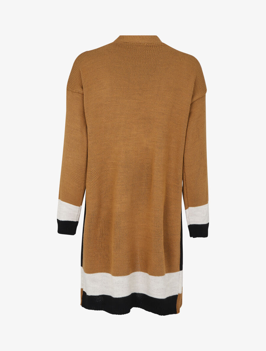 Gilet long rayé - Camel - 2