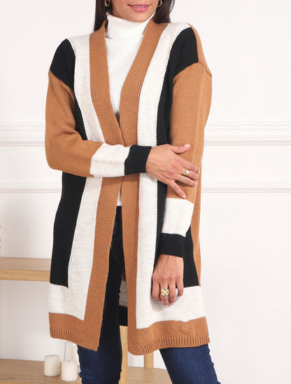 Gilet long rayé - Camel - 3