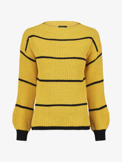 Pull en maille à imprimé rayures - Jaune moutarde - 1