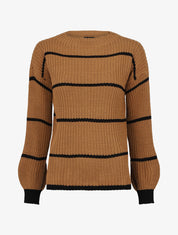 Pull en maille à imprimé rayures - Camel - 1