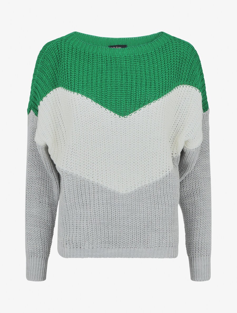 Pull droit à motif V - Vert - 5