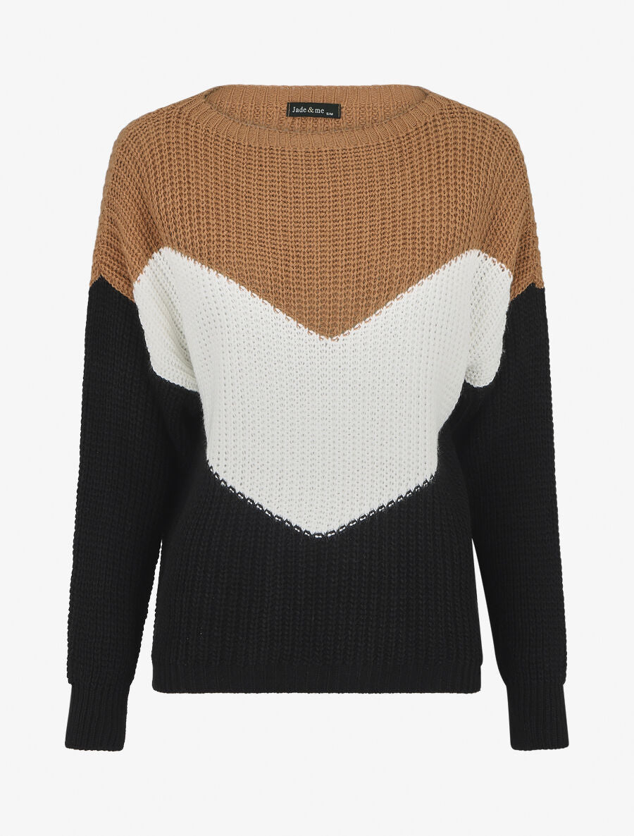 Pull droit à motif V - Camel - 1