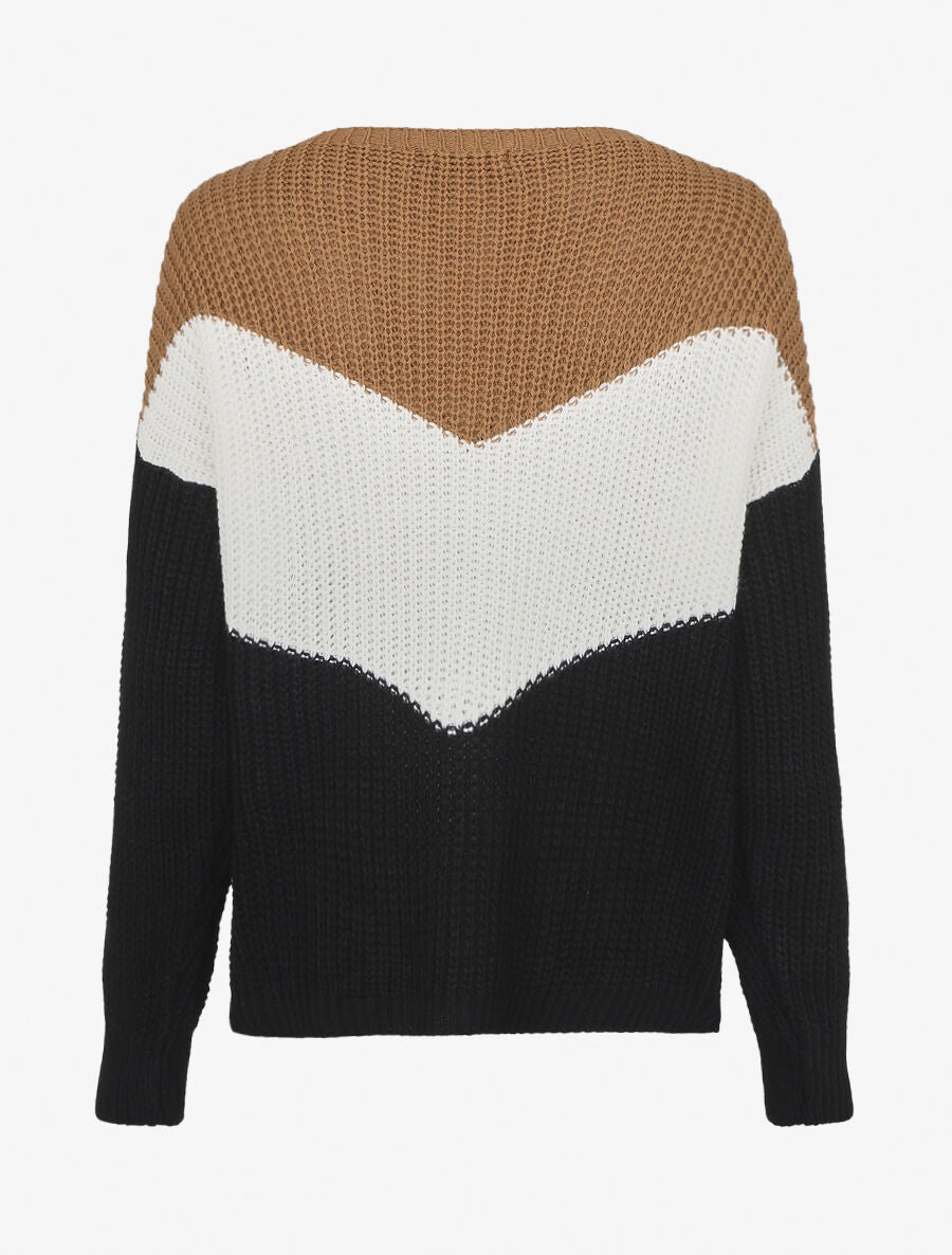 Pull droit à motif V - Camel - 2