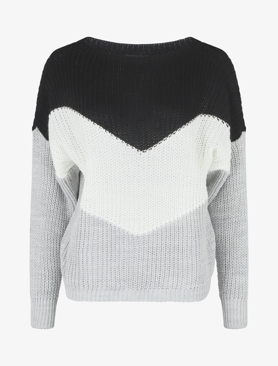 Pull droit à motif V - Noir - 5