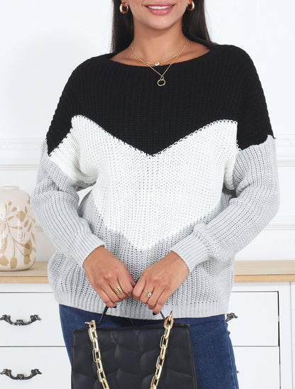 Pull droit à motif V - Noir - 4
