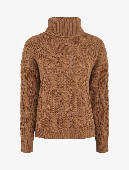 Pull en maille à col roulé - Camel - 1