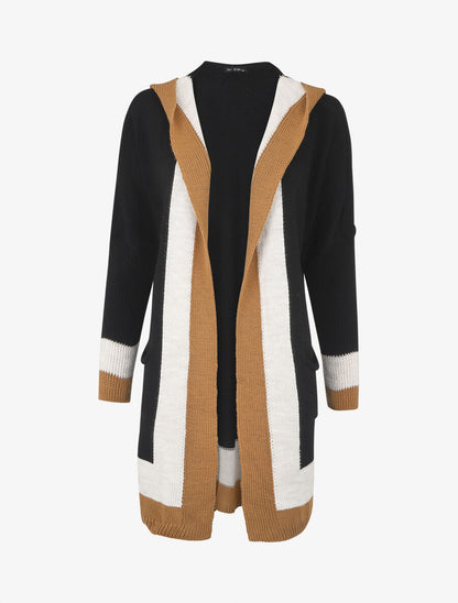 Gilet long rayé à capuche - Noir - 5