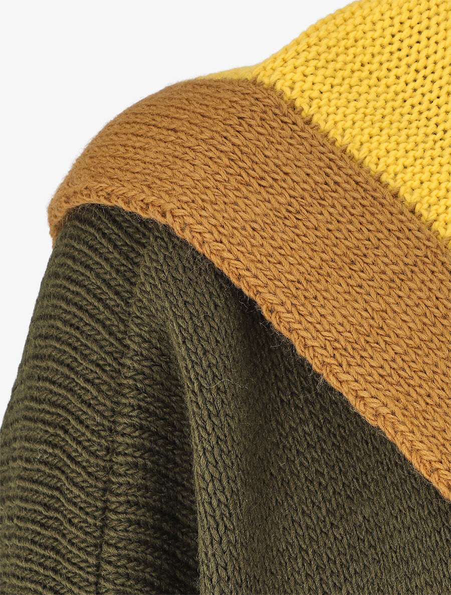 Gilet long rayé à capuche - Kaki - 3