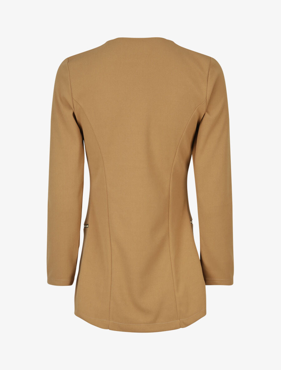 Veste fluide à poches zippées et col droit - Beige - 2