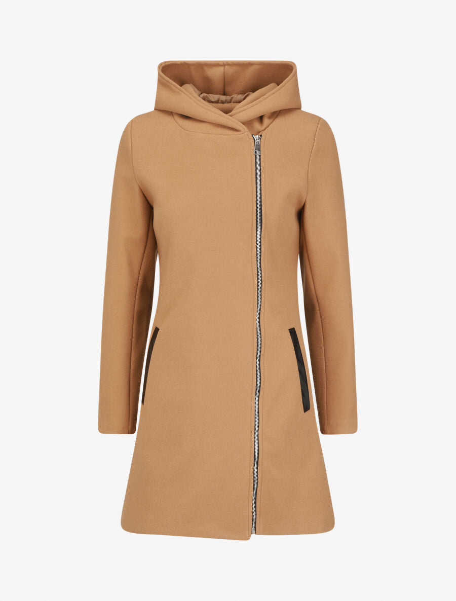 Manteau zippé à capuche - Camel - 1