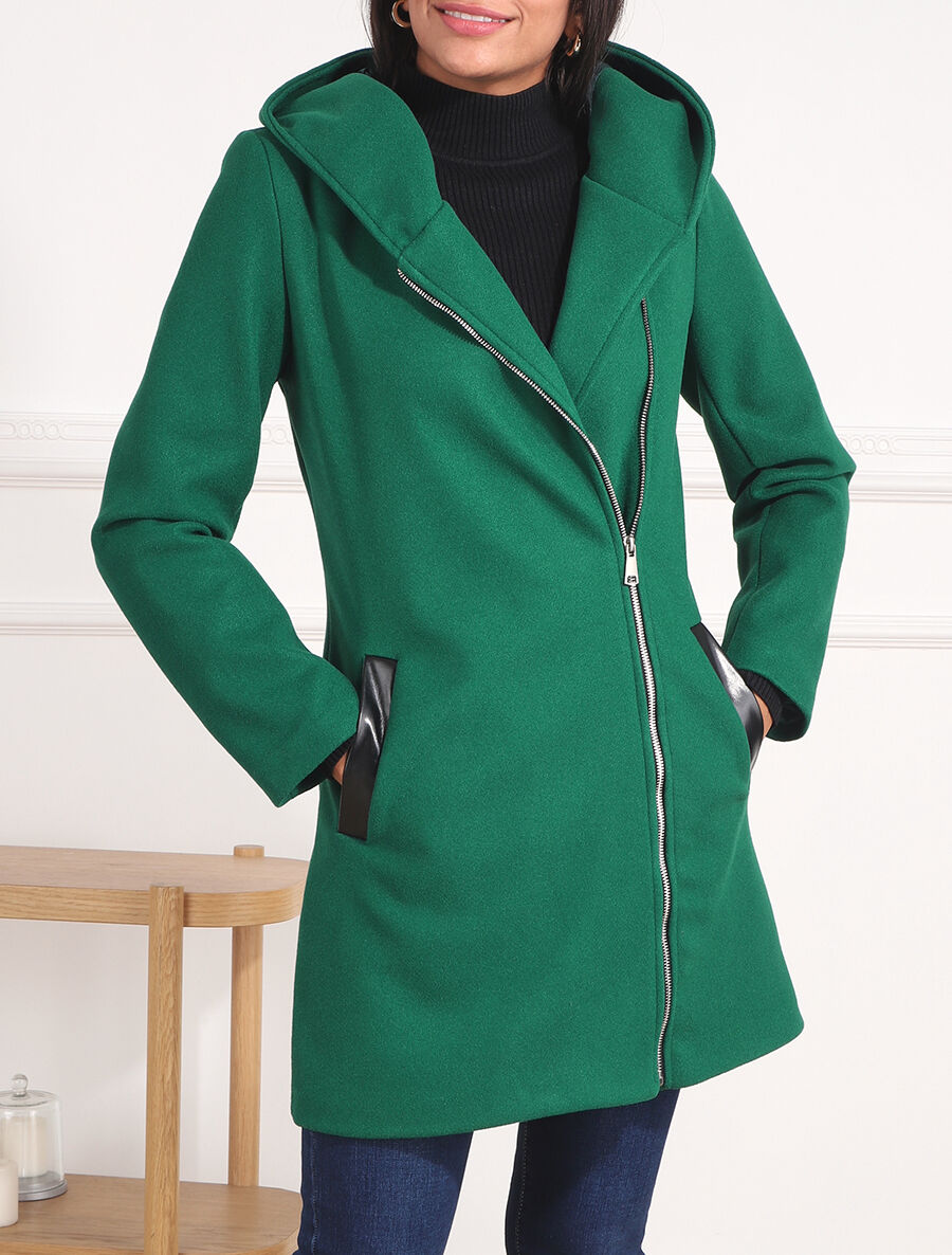 Manteau zippé à capuche - Vert - 3
