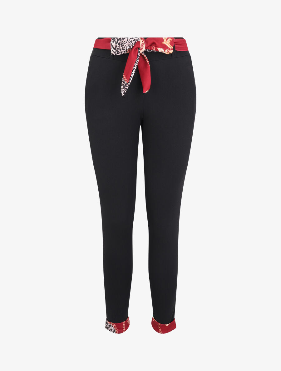 Pantalon à bords à revers imprimé foulard - Bordeaux - 1