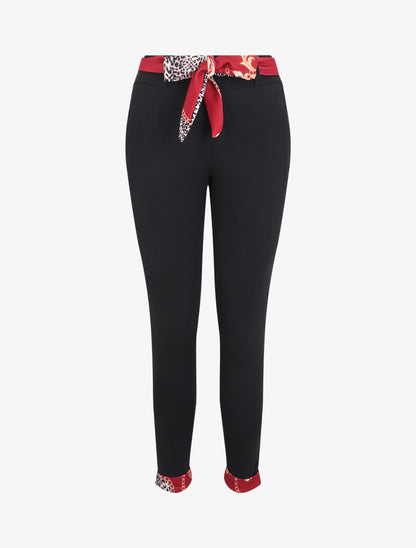 Pantalon à bords à revers imprimé foulard - Bordeaux - 1