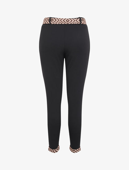 Pantalon à bords à revers imprimé géométrique - Beige - 2