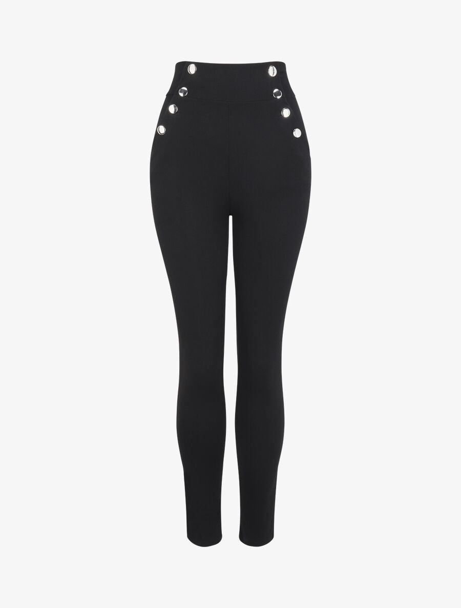 Pantalon à pont coupe slim - Noir - 1