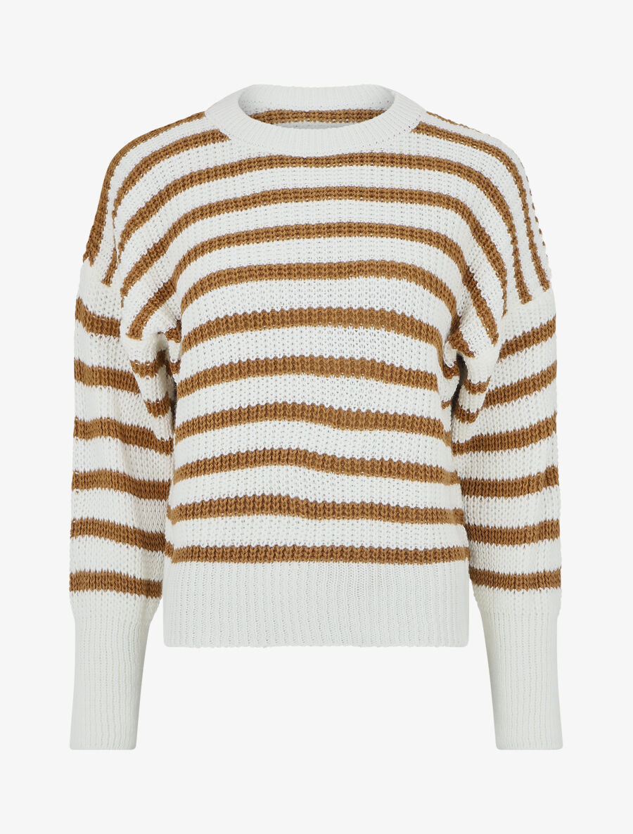 Pull droit à rayures - Beige - 1