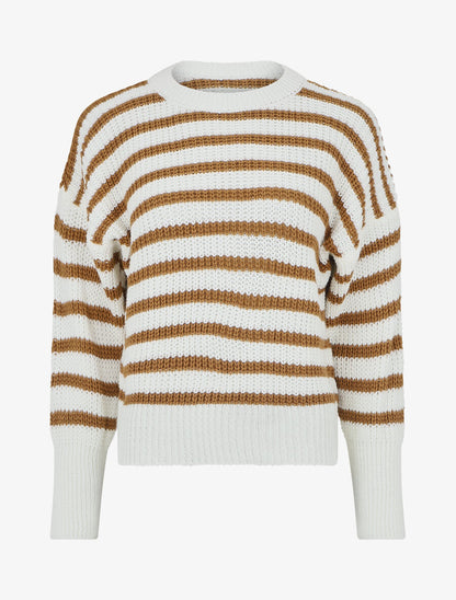 Pull droit à rayures - Beige - 1