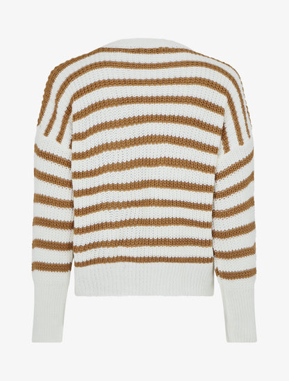Pull droit à rayures - Beige - 2