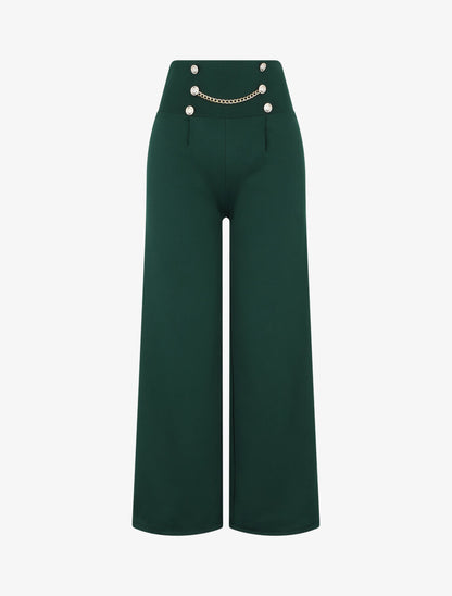 Pantalon style pons fluide uni - Vert sapin - 1