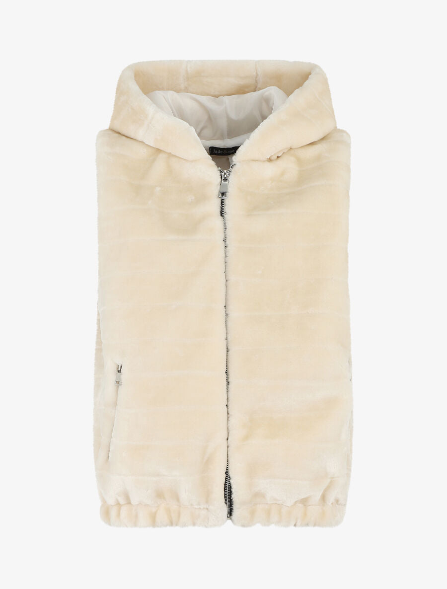 Manteau sans manches en fourrure synthétique - Écru - 5