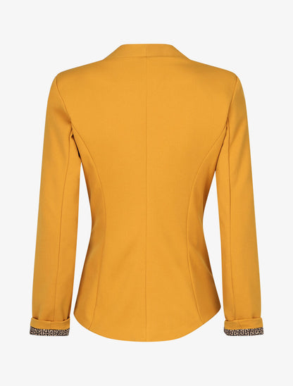 Blazer uni à revers imprimé grec - Jaune moutarde - 2