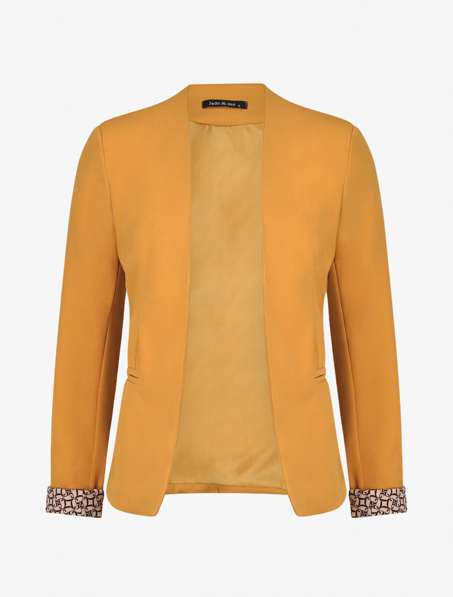 Blazer uni à revers imprimé alphabet - Jaune moutarde - 1