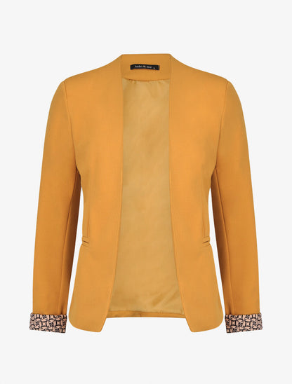 Blazer uni à revers imprimé alphabet - Jaune moutarde - 1