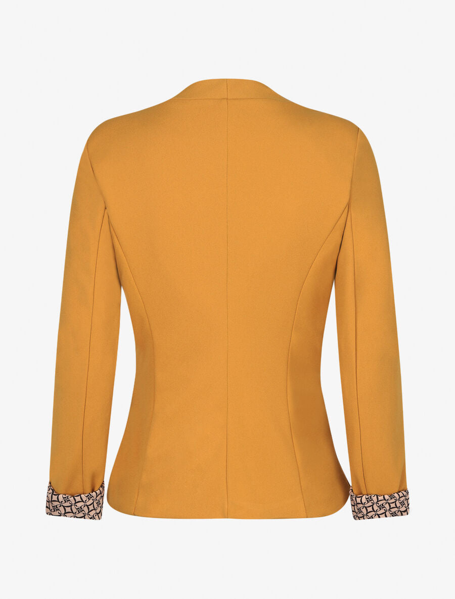 Blazer uni à revers imprimé alphabet - Jaune moutarde - 2