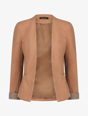 Blazer uni à revers imprimé alphabet - Camel - 5
