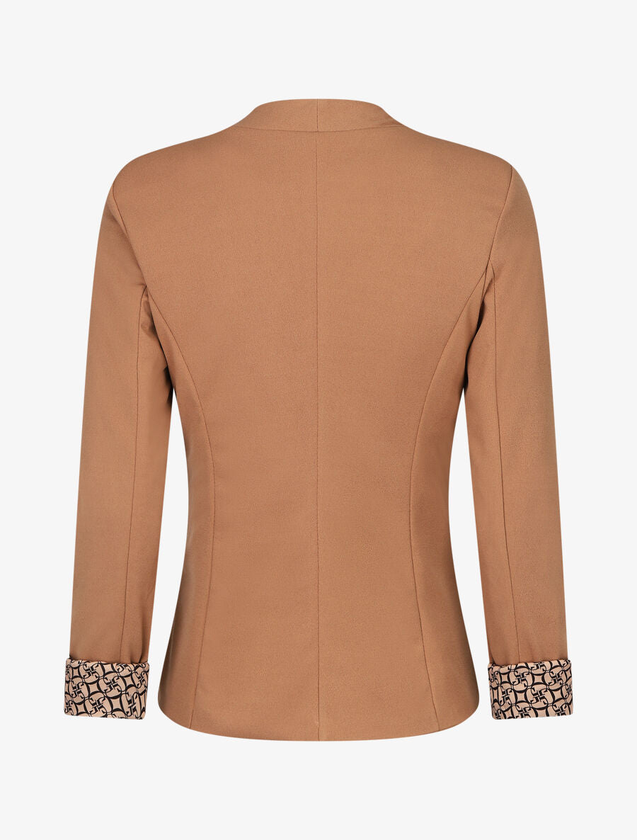 Blazer uni à revers imprimé alphabet - Camel - 2